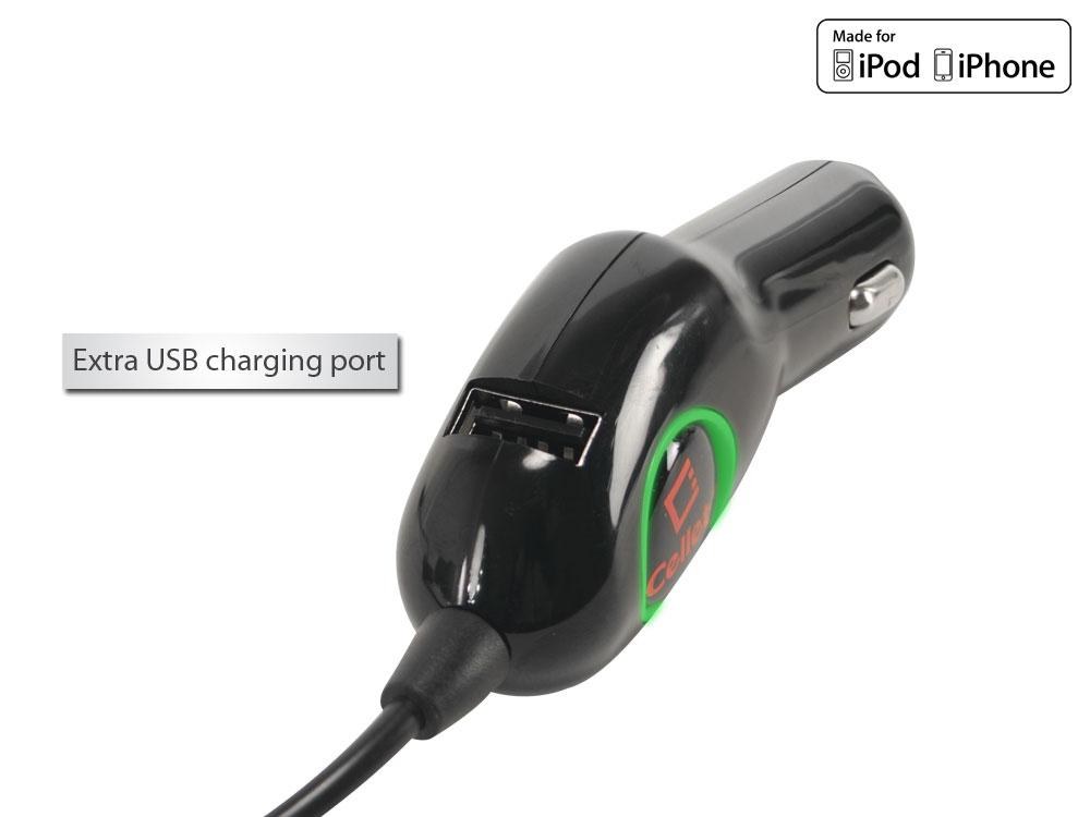 PAPPLEU - Cellet Car Charger with Green LED for Apple iPod Touch, nano, iPhone 3G S, & iPhone 4 (Made for iPhone, Licensed by Apple)