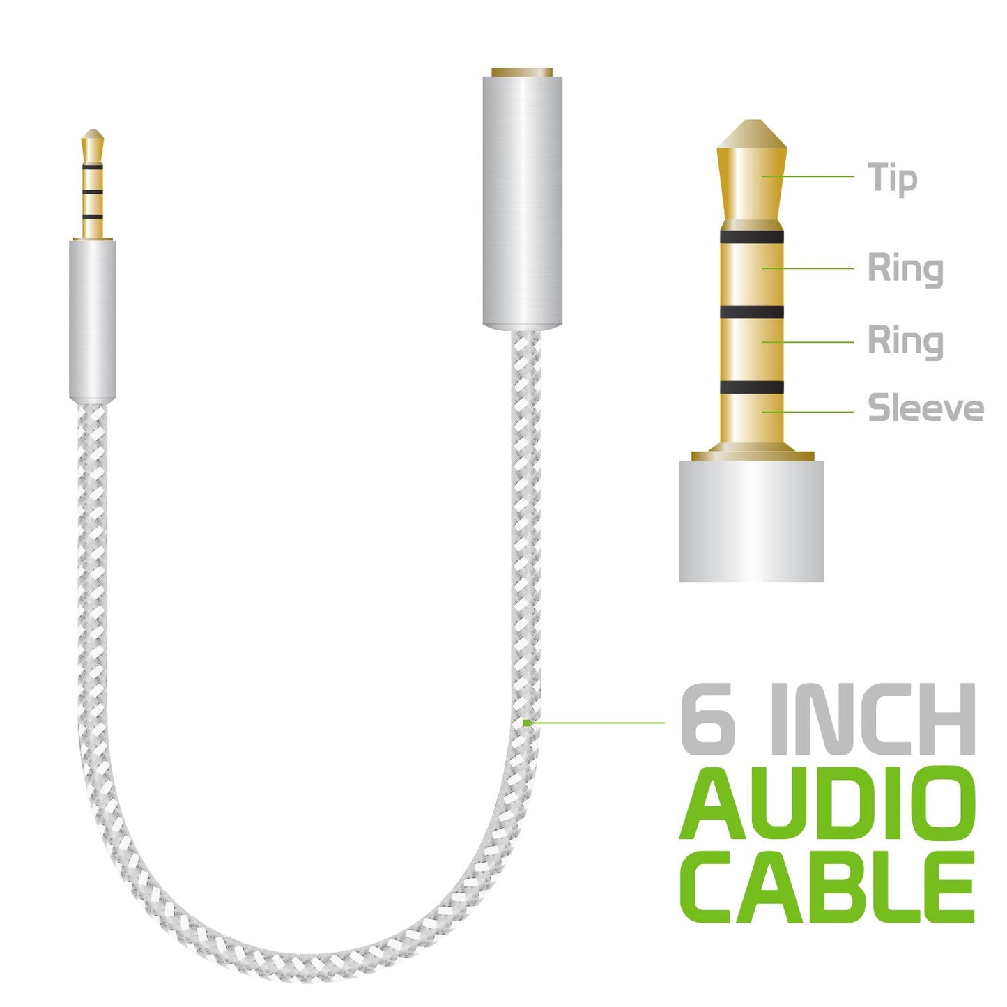 CNIPHONEWT - Cellet 6 Inch Gold Plated 3.5mm TRRS Male to Female Audio Adapter for Mobile Credit Card Reader, Headphones, Audio Aux, Car Stereo
