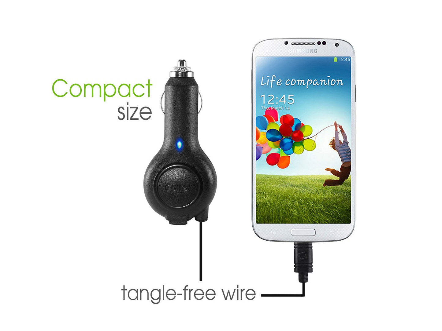 PMOTQ9RB - Cellet Compact Micro USB Retractable Plug in Car Charger