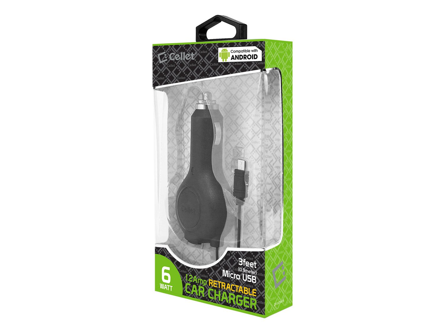 PMOTQ9RB - Cellet Compact Micro USB Retractable Plug in Car Charger