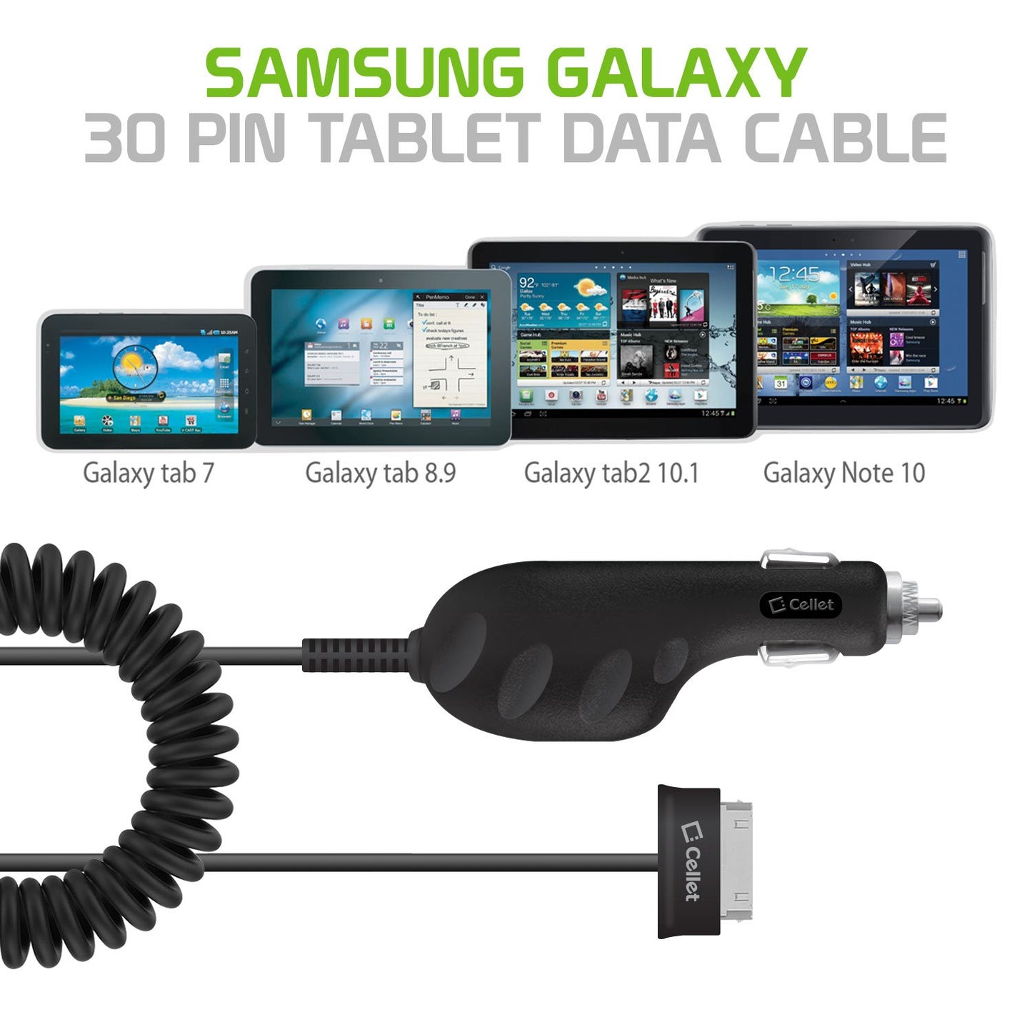 Car Charger for Samsung Tablet, Samsung Tablet Car Charger, 30 Pin Car Charger with Coil Cable
