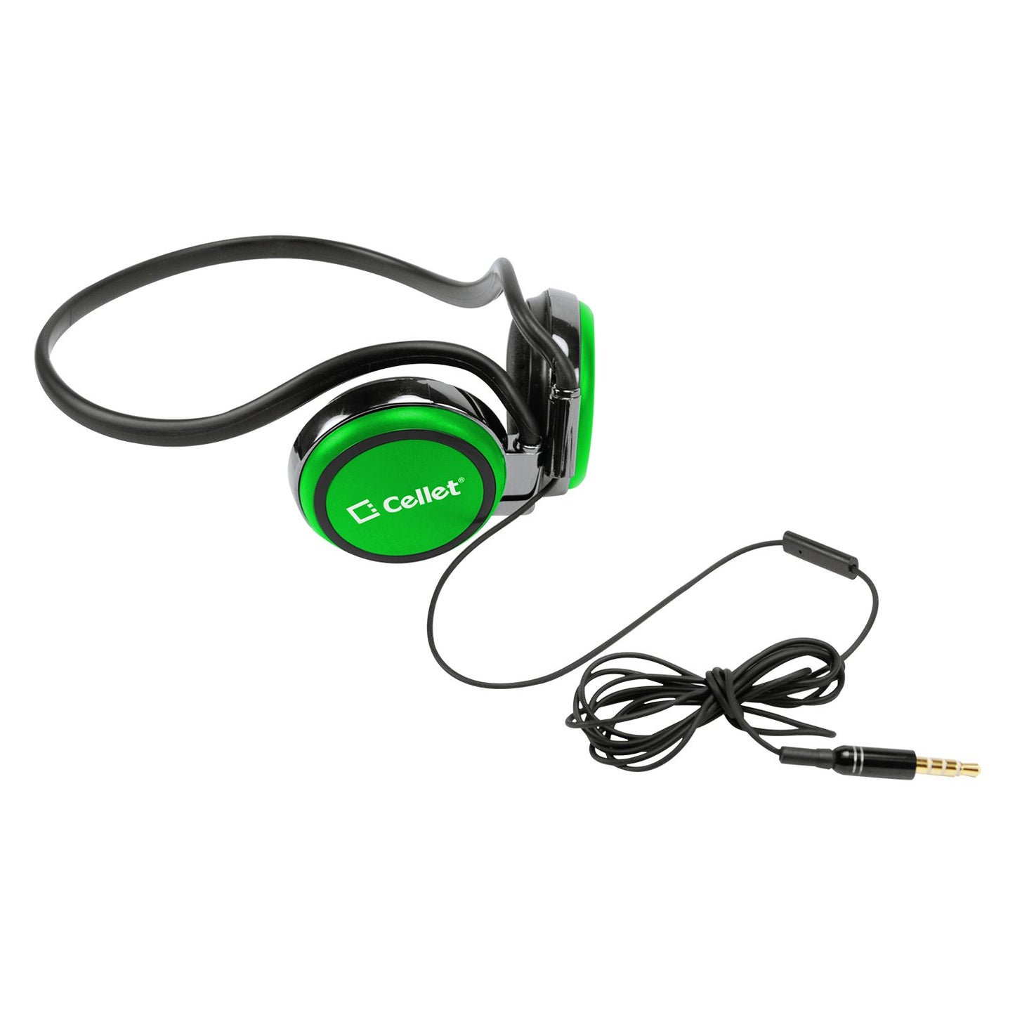 EP3560GR - Cellet Green 3.5mm Stereo Neckband Earhook Hands Free Headset with Microphone (on & off switch)