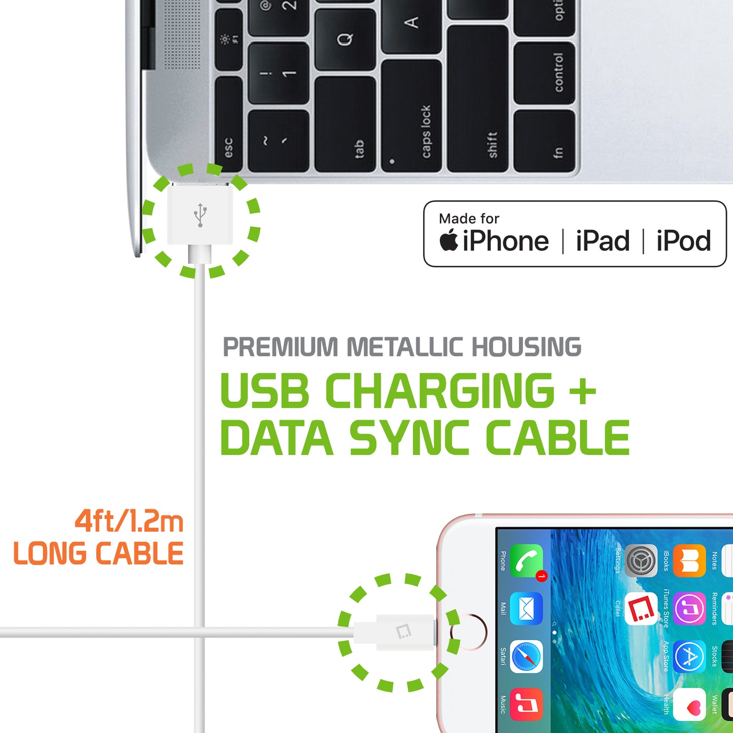 DAAPP5WB -iPhone Charging Cable, Cellet Apple Lightning 8 Pin to USB Sync & Data Charging Cable - White