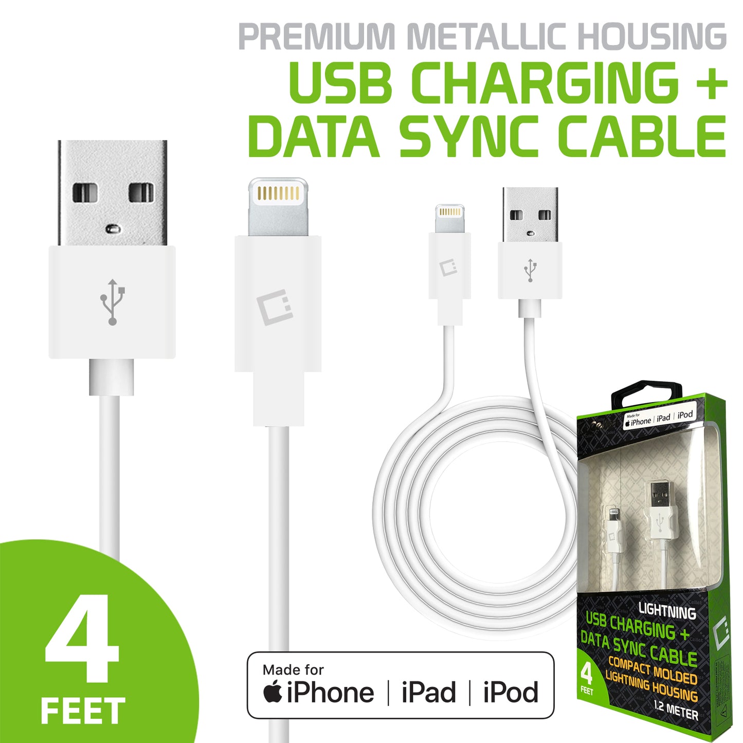 DAAPP5WB -iPhone Charging Cable, Cellet Apple Lightning 8 Pin to USB Sync & Data Charging Cable - White