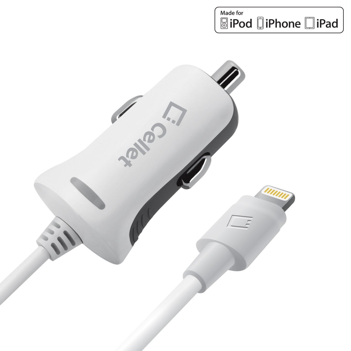PAPP5GWB- MFI Certified Lightning Car Charger 2.4 Amp - 4Ft -White