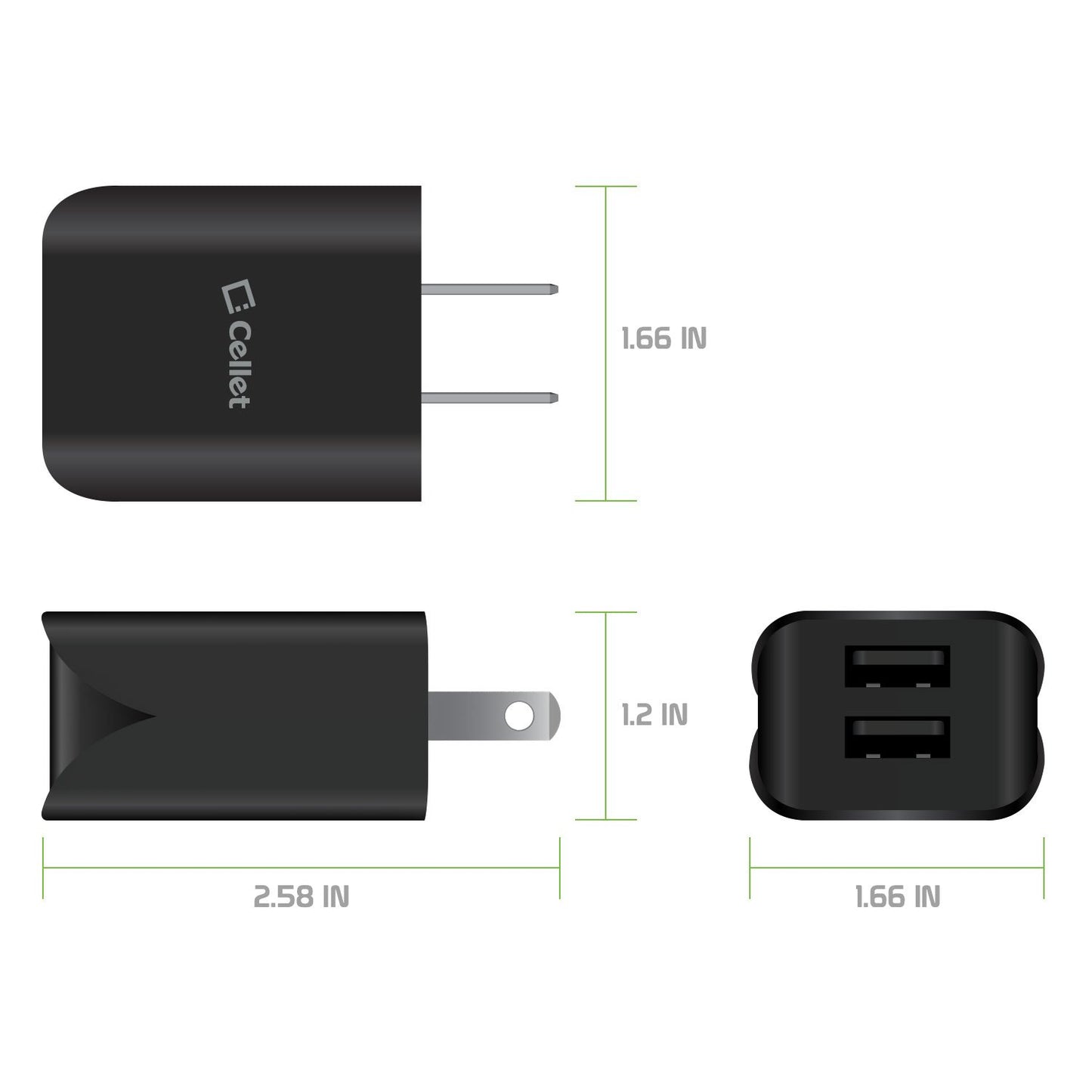 TCMICROH24 - Micro USB Home Charger, Universal 12Watt (2.4amps) Home Charger with Dual Ports and 4ft.(1.2m) Micro USB Cable