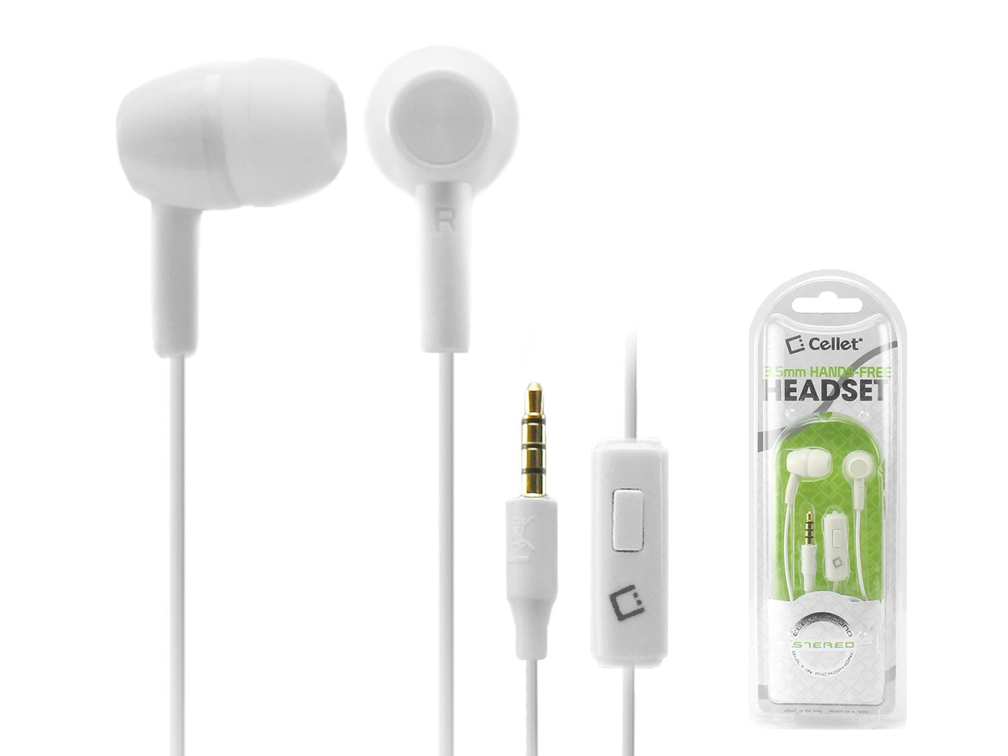 Cellet In-Ear 3.5mm Wired Headphones, Hands-Free Stereo Earbuds with Microphone - White