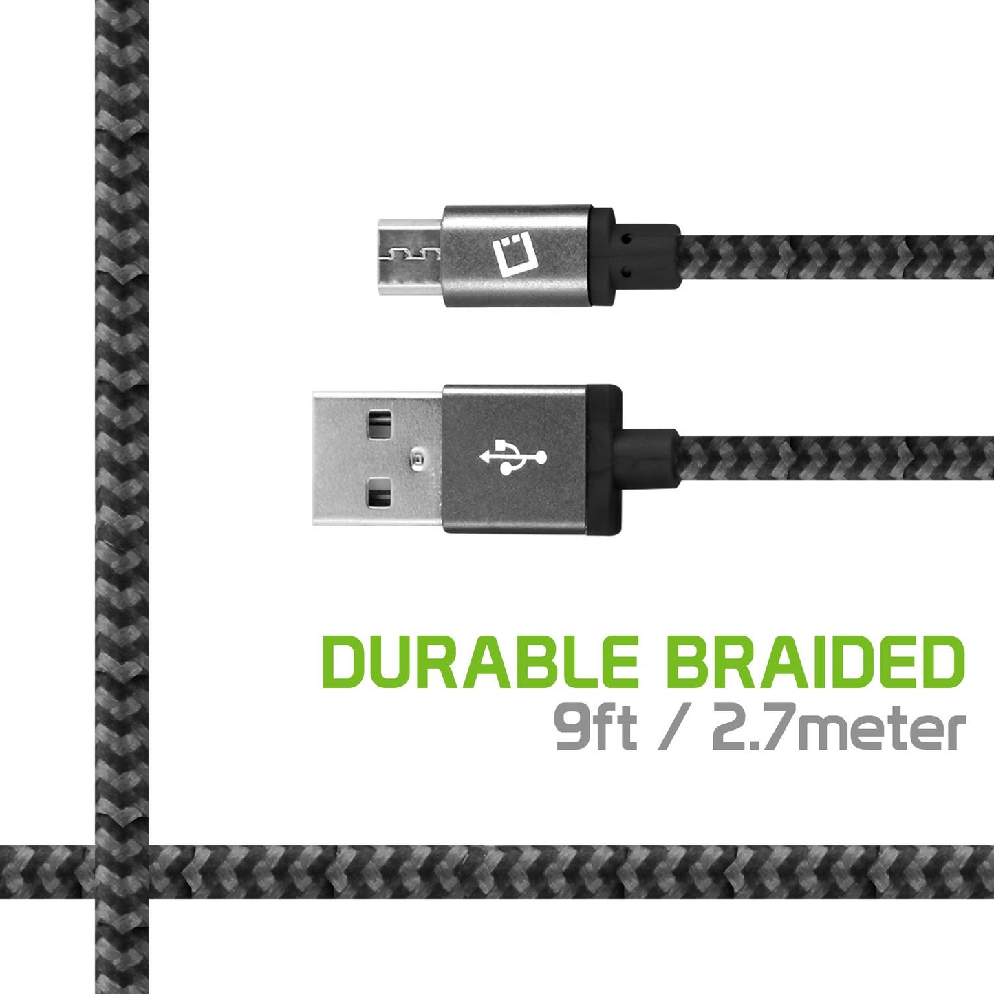 DAMICRO9 - Cellet Premium Braided & Metallic Housing 9 Ft. Micro USB Charging / Data Cable