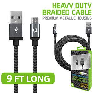DAMICRO9 - Cellet Premium Braided & Metallic Housing 9 Ft. Micro USB Charging / Data Cable