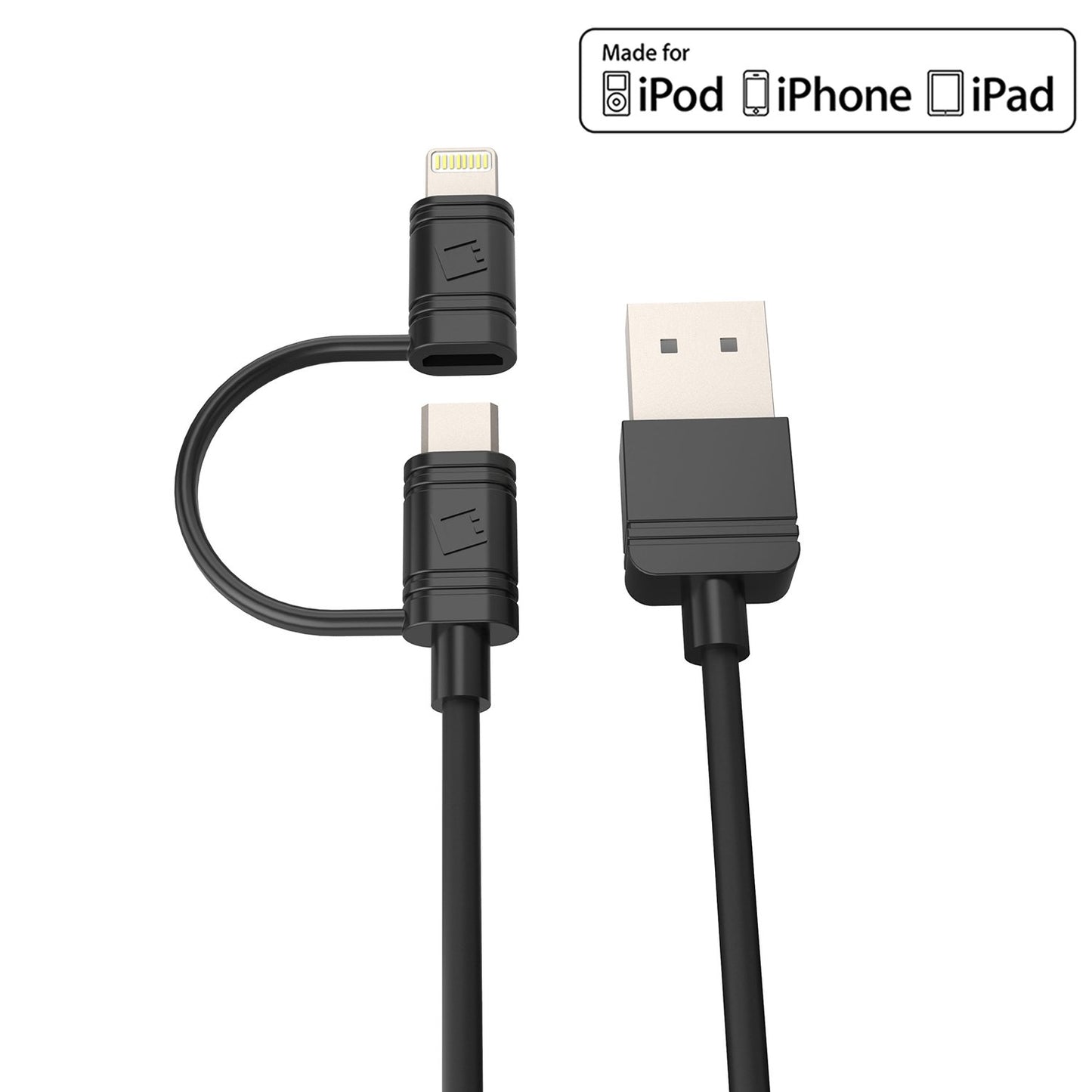 DAAPP5TK - Cellet 2 in 1 Micro USB + Lightning (Licensed by Apple, MFI Certified) Charging / Data Sync Cable - Black