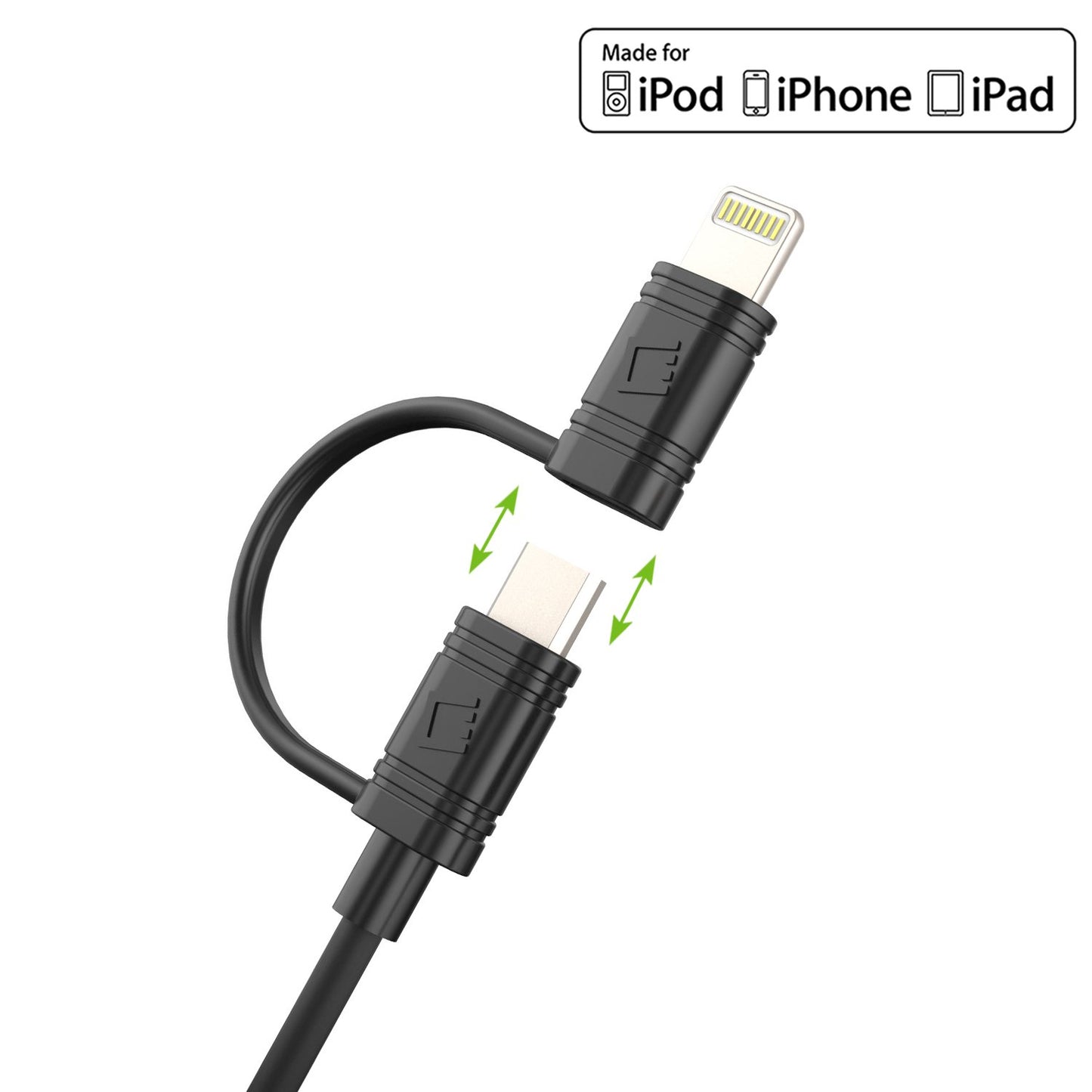 DAAPP5TK - Cellet 2 in 1 Micro USB + Lightning (Licensed by Apple, MFI Certified) Charging / Data Sync Cable - Black