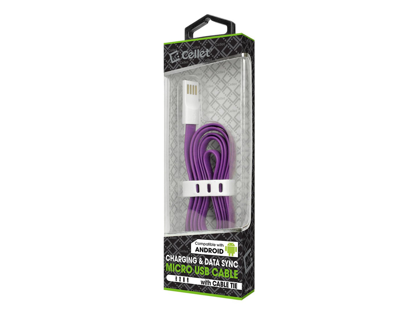 DAMICROGPR - Cellet 3 Ft. Flat Wire Micro USB Charging/Data Sync Cable - Purple