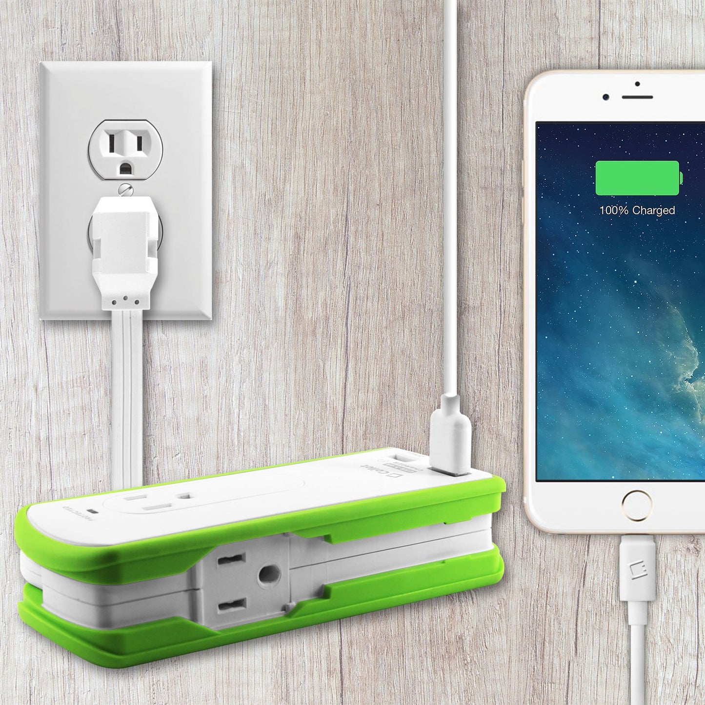 TP565 - Cellet Compact 2 Outlet Surge Protector + Dual optimized for iPhone USB Ports, 3.4Amp high power output Travel Charger (DOE6 and UL Certified)