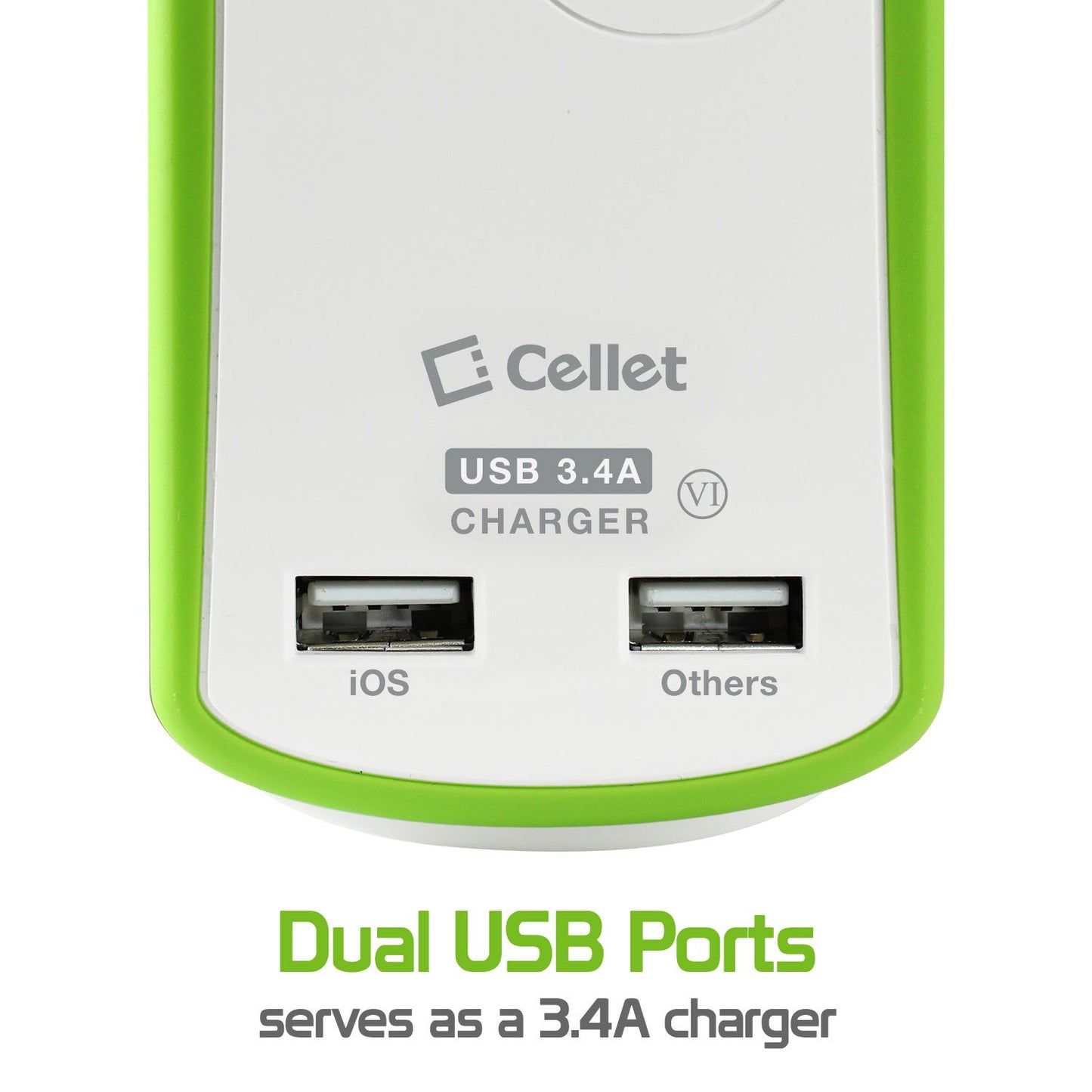 TP565 - Cellet Compact 2 Outlet Surge Protector + Dual optimized for iPhone USB Ports, 3.4Amp high power output Travel Charger (DOE6 and UL Certified)