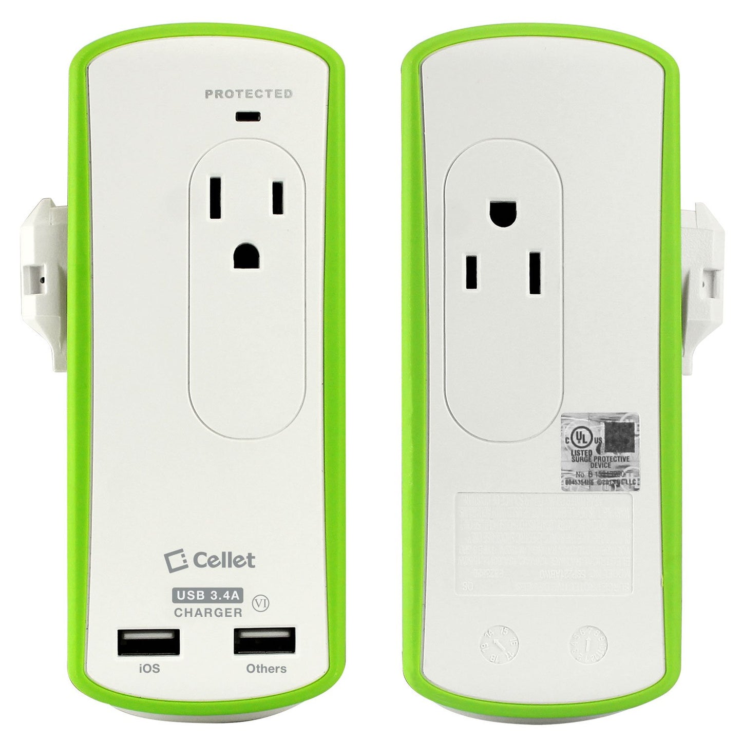 TP565 - Cellet Compact 2 Outlet Surge Protector + Dual optimized for iPhone USB Ports, 3.4Amp high power output Travel Charger (DOE6 and UL Certified)