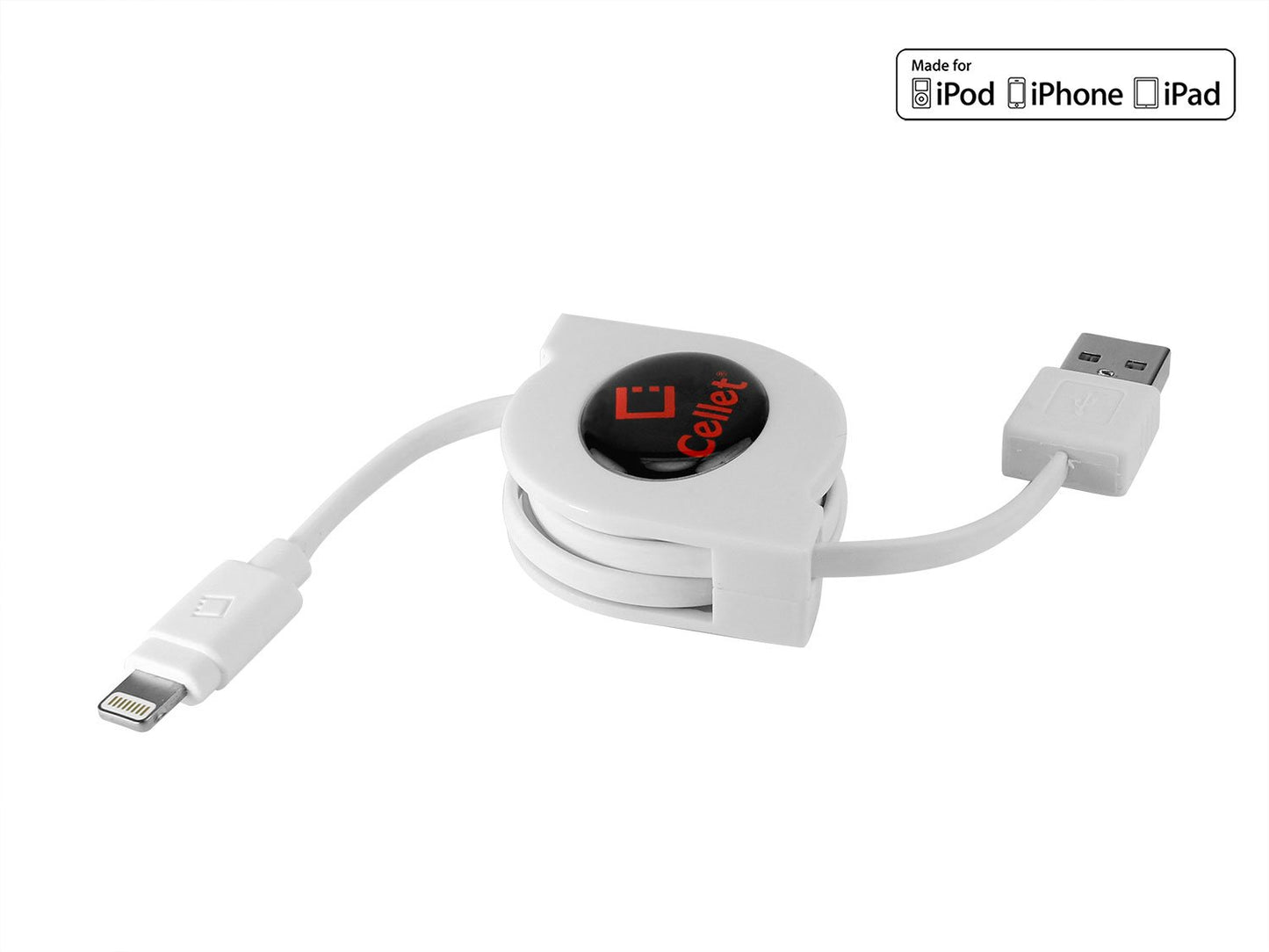 DAAPP8RWT - Retractable iPhone Lightning USB Charging Cable MFI Certified - White