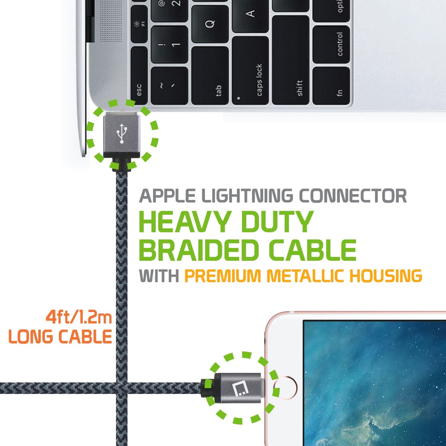 DAAPP5JBK - Cellet Apple Licensed 4 Ft, Lightning 8 Pin to USB Charging / Data Sync Cable - Black