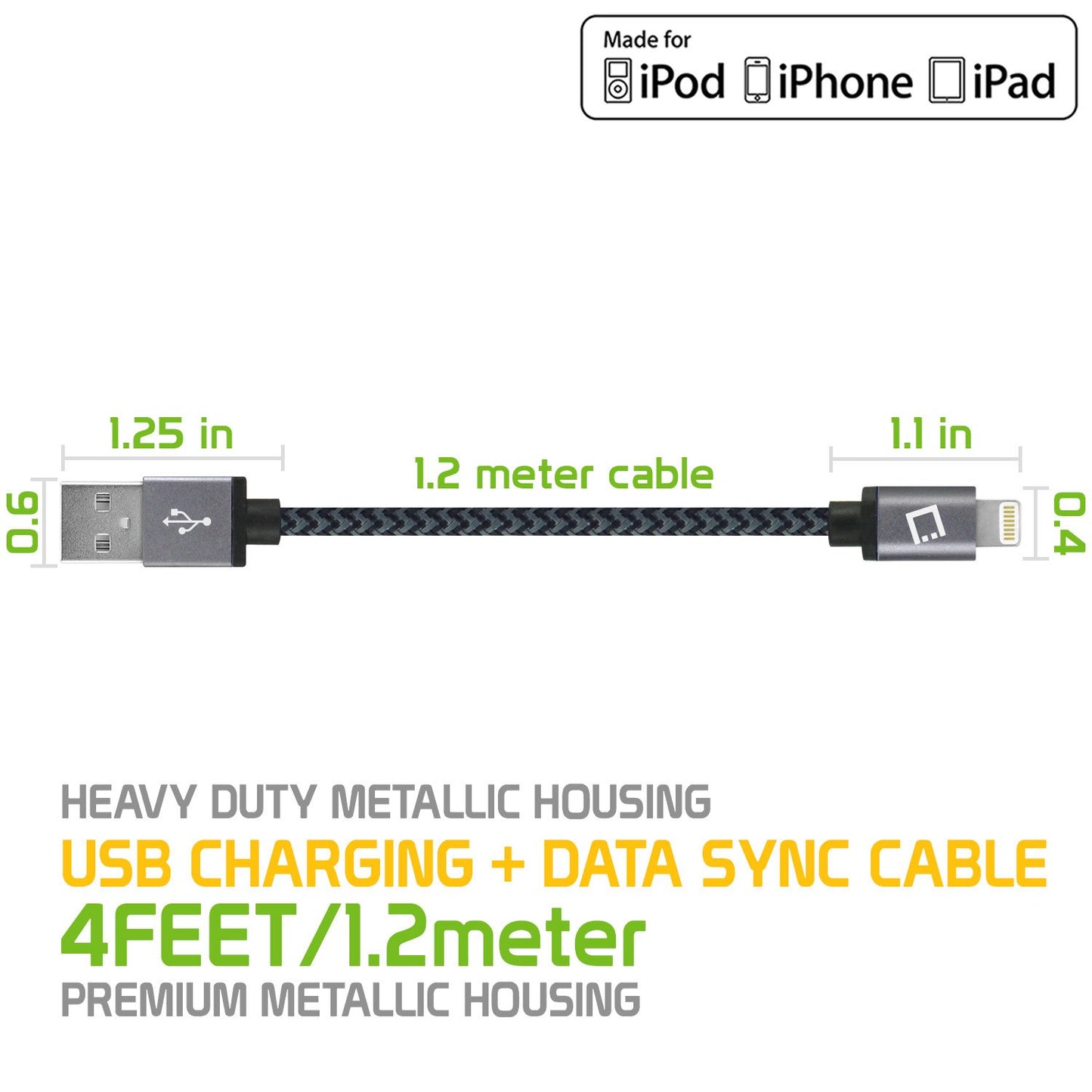 DAAPP5JBK - Cellet Apple Licensed 4 Ft, Lightning 8 Pin to USB Charging / Data Sync Cable - Black