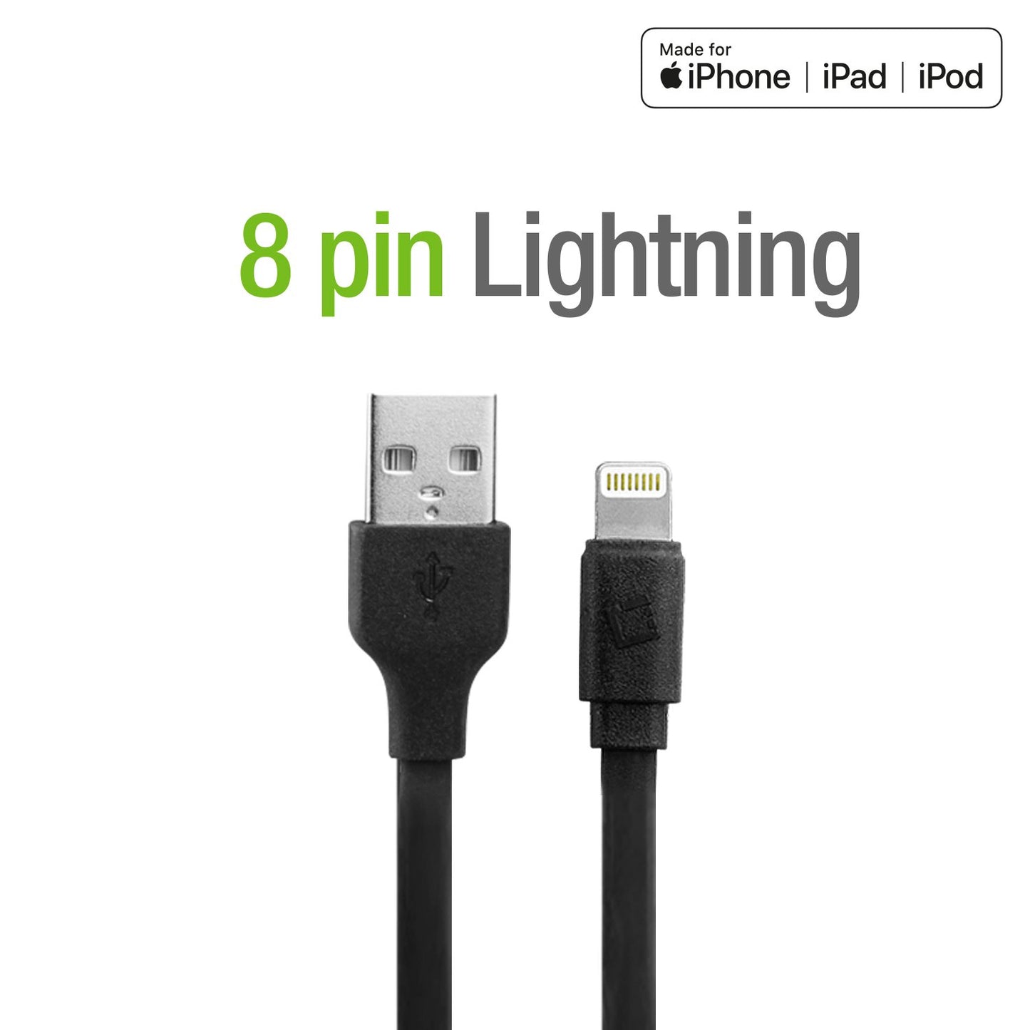 DAAPP5TFBK - Cellet 4 Ft. Anti-Tangle Lightning 8 Pin Flat Wire Charging Data Sync Cable (Apple MFI Certified) - Black