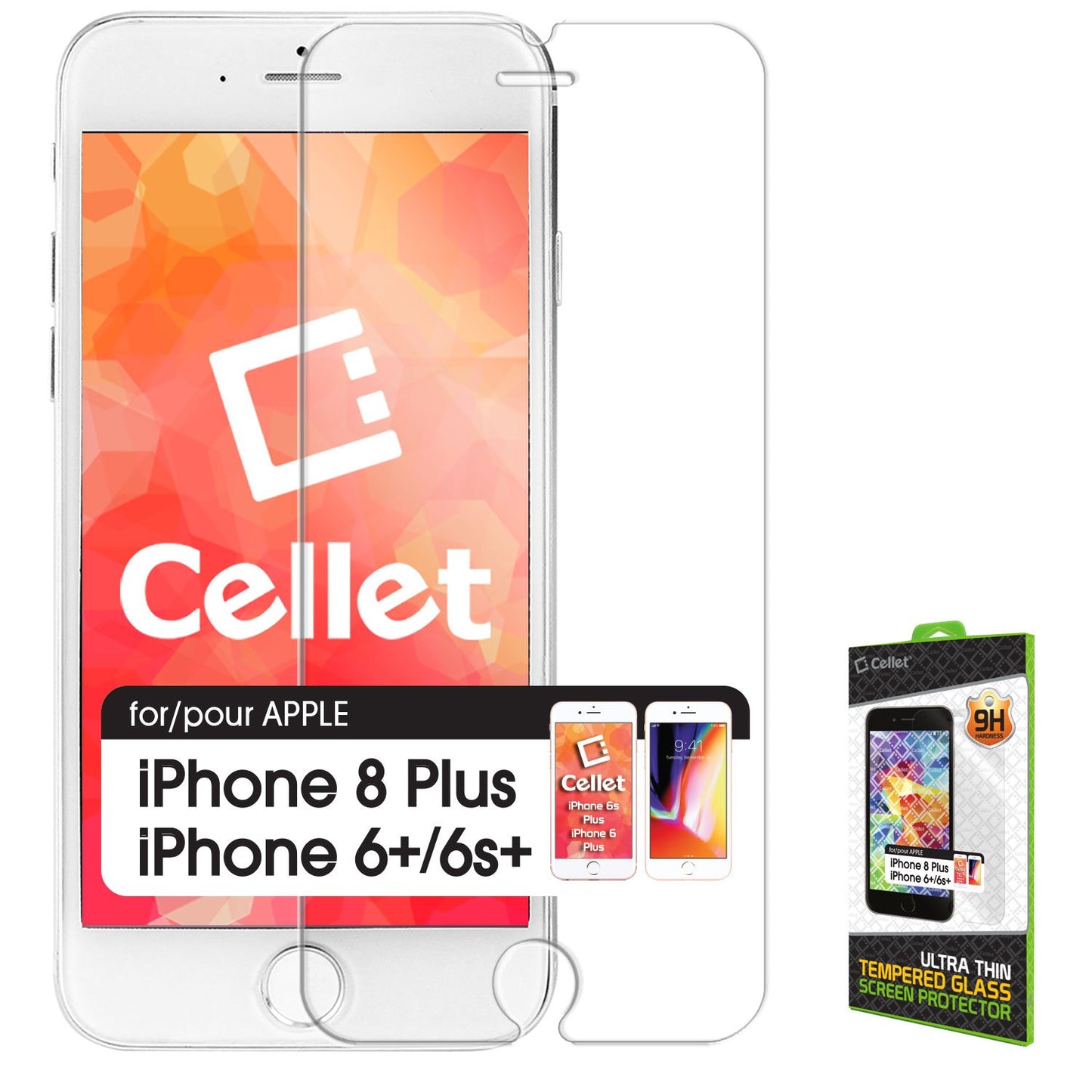 SGIPH6PS - Tempered Glass Screen Protector for Apple iPhone 8Plus, 6Plus & iPhone 6S Plus (0.3mm) by Cellet