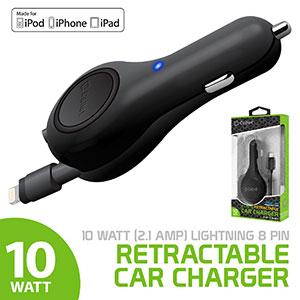PAPP8R21 - Cellet 10 Watt (2.1 Amp) Lightning 8 Pin Retractable Car Charger for iPod, iPhone, iPad (Apple MFI Certified)