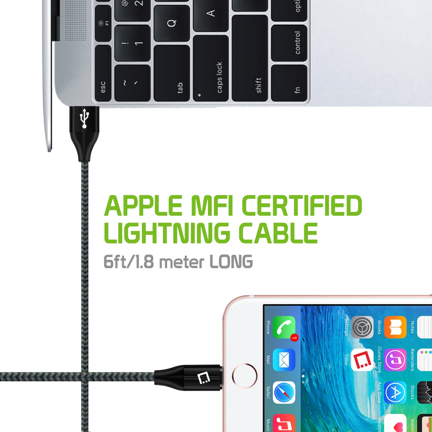 DAP8BRBK - Durable Lightning USB 8 Pin Apple MFI Certified Data Sync & Charge Cable, 6ft. - Black