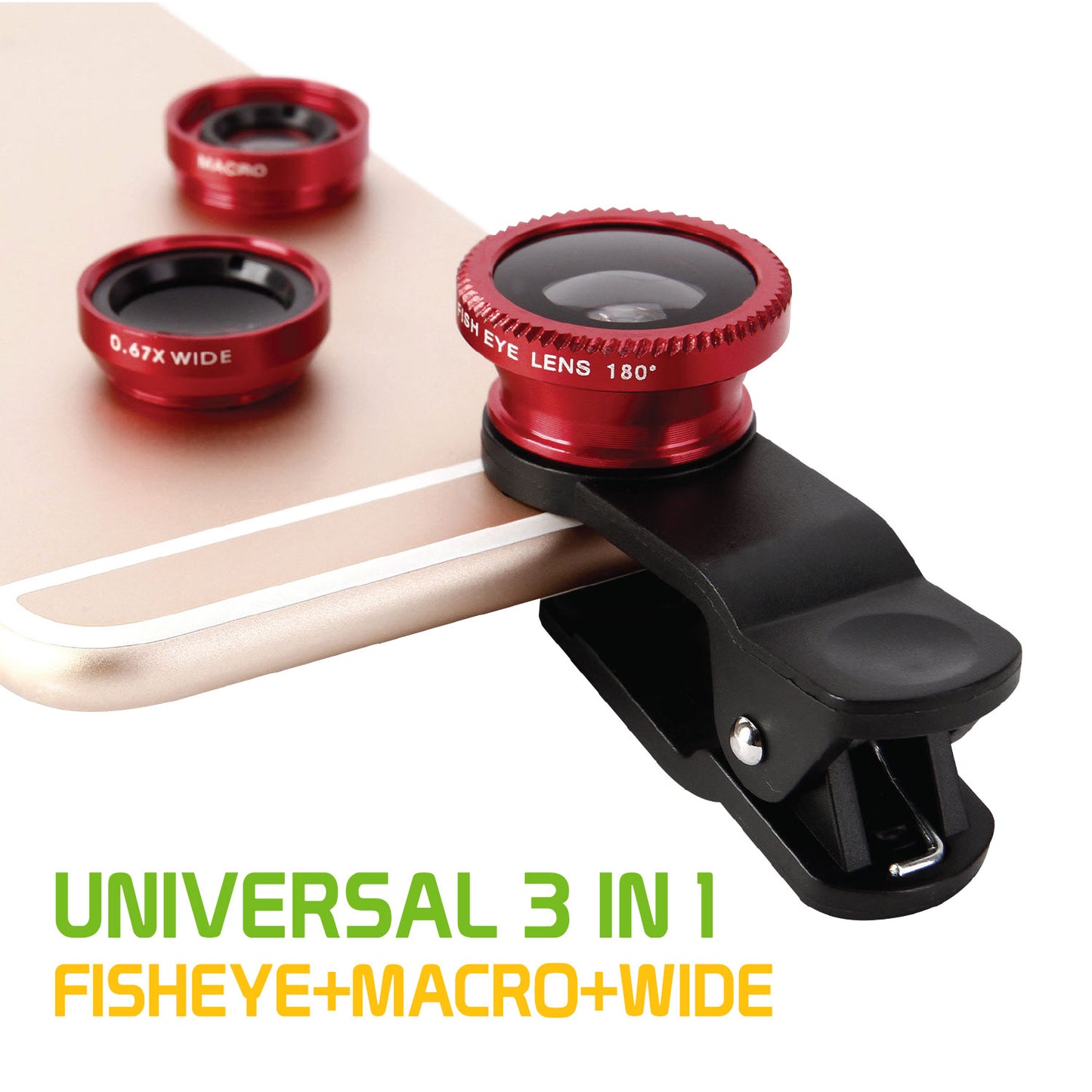 Universal 3-in-1 Fisheye / Wide Angle / Macro Clip-on Camera Lens Kit