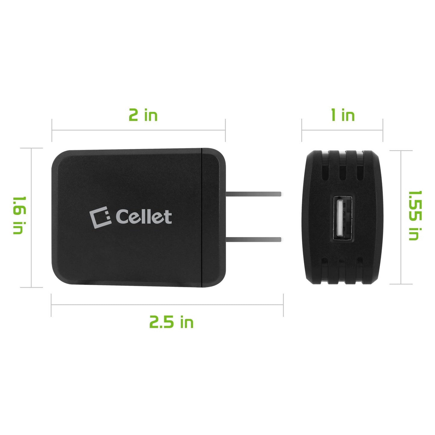 TCMICRO21GBK - CELLET Hi-Powered 10W / 2.1 Amp Home Charger (Micro USB cable included) - Black