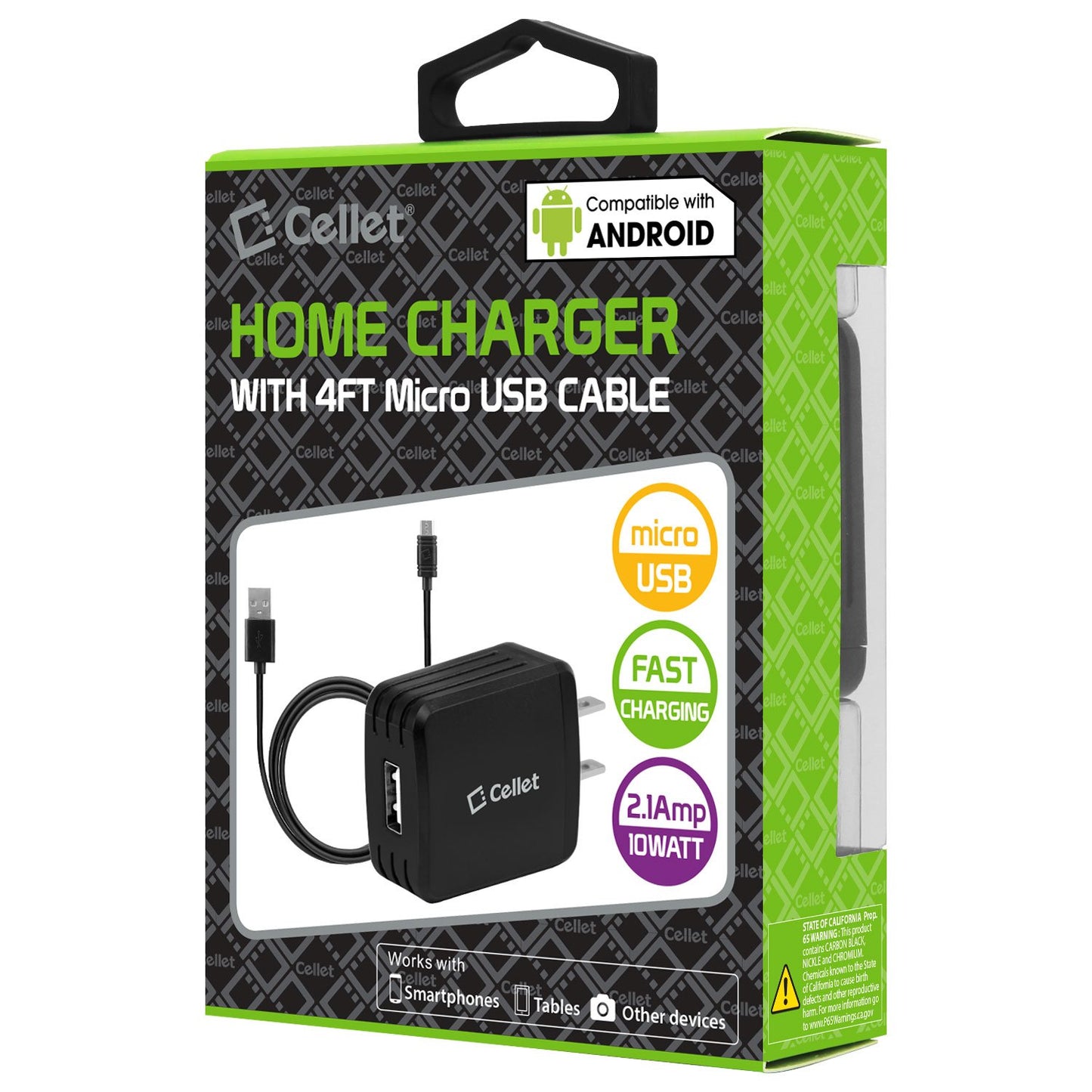 TCMICRO21GBK - CELLET Hi-Powered 10W / 2.1 Amp Home Charger (Micro USB cable included) - Black