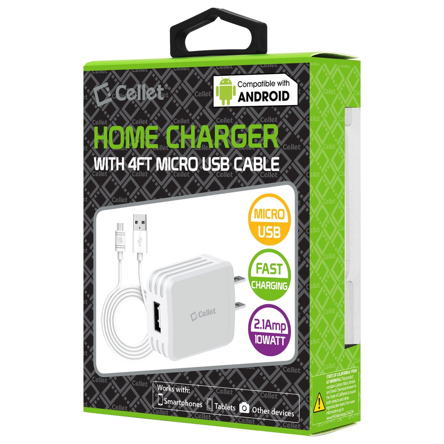 TCMICRO21GWT - Cellet Hi-Powered 10W / 2.1 Amp Home Charger (Micro USB cable included) - White
