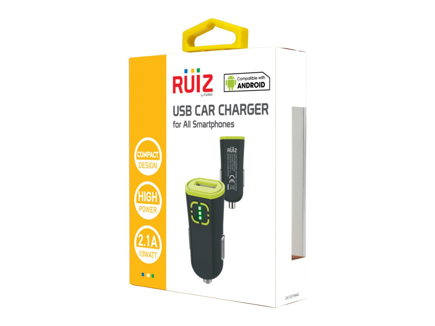 PUSBW21GR - RUIZ by Cellet Universal 2.1A (10W) USB Car Charger - Black/Green