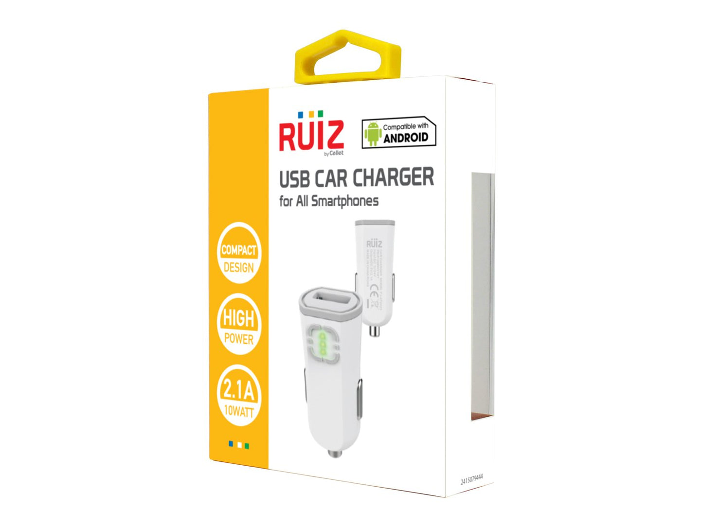 PUSBW21WT - RUIZ by Cellet Universal 2.1A (10W) USB Car Charger - White / Gray