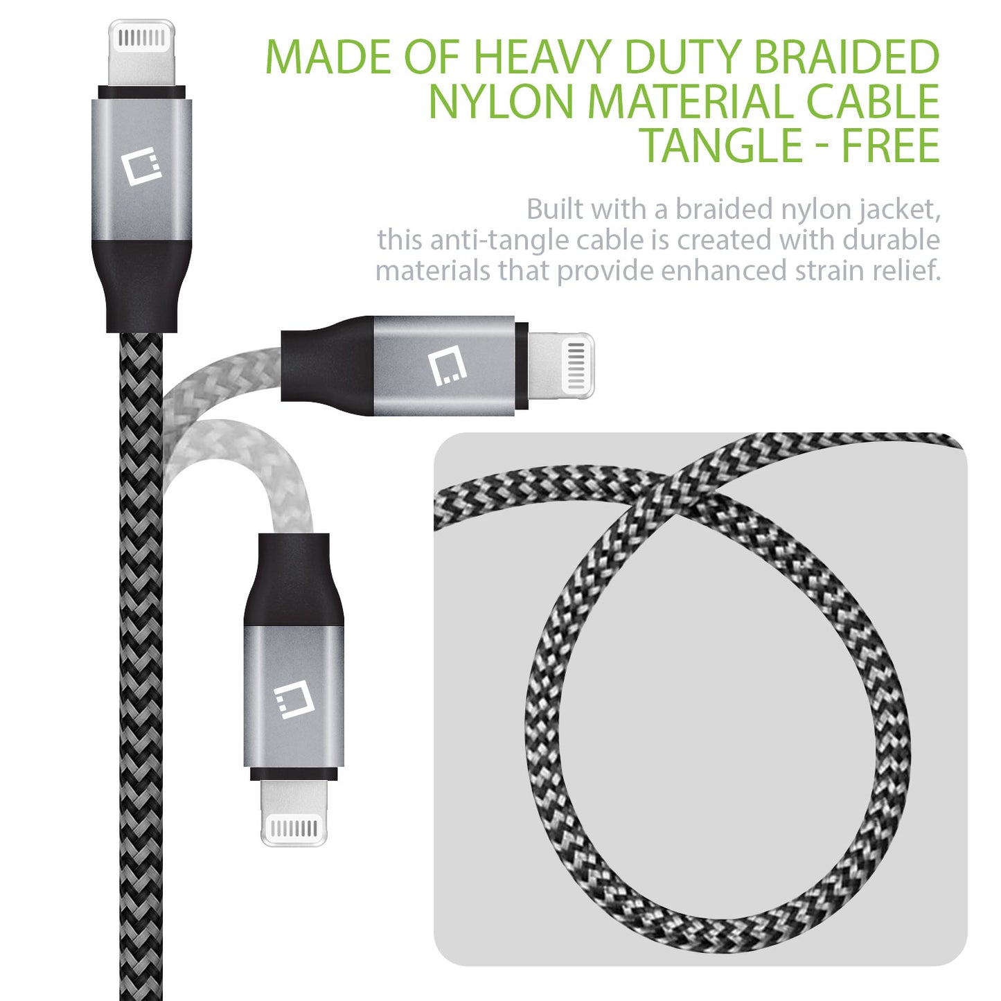 DA8T10BRBK - Cellet Lightning 8 Pin (Apple MFI Certified) 10 ft. (3m) Heavy Duty Nylon Braided USB Charging plus Data Sync Cable - Black