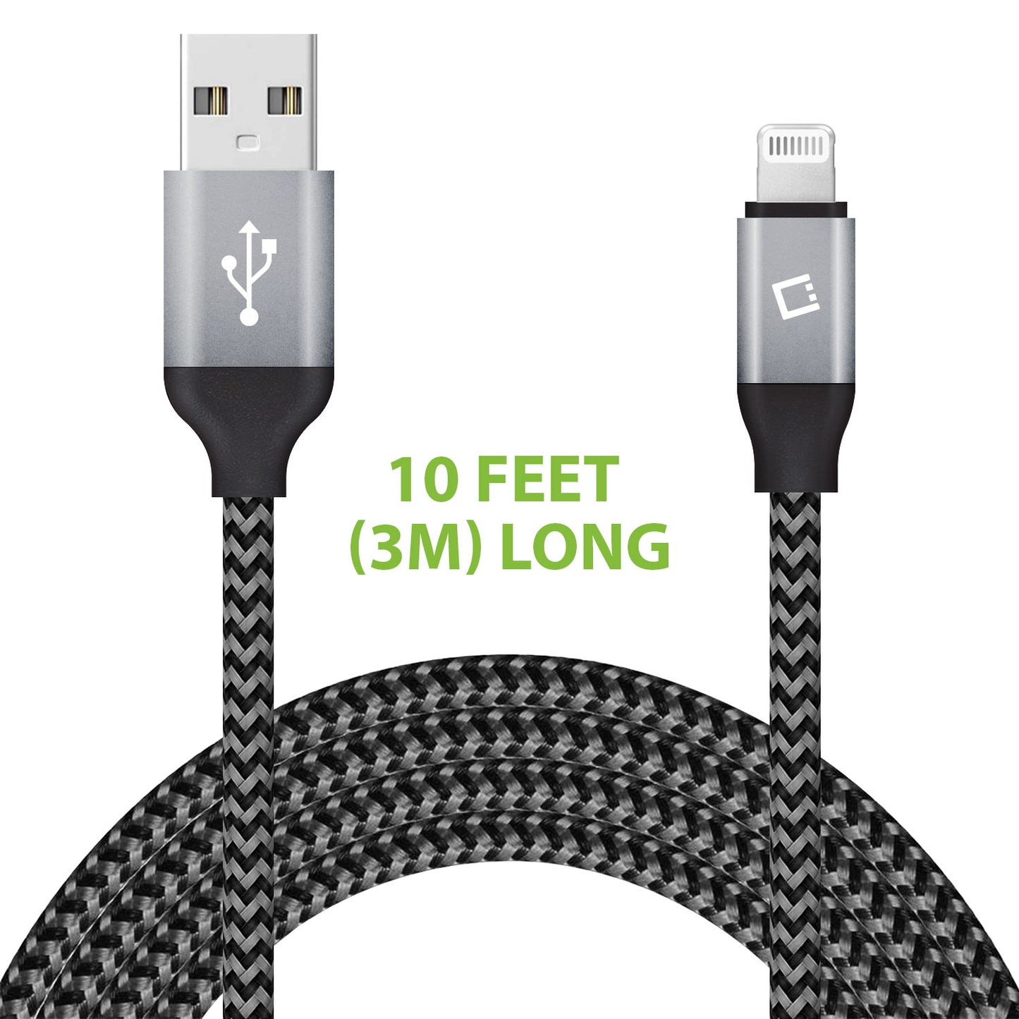 DA8T10BRBK - Cellet Lightning 8 Pin (Apple MFI Certified) 10 ft. (3m) Heavy Duty Nylon Braided USB Charging plus Data Sync Cable - Black