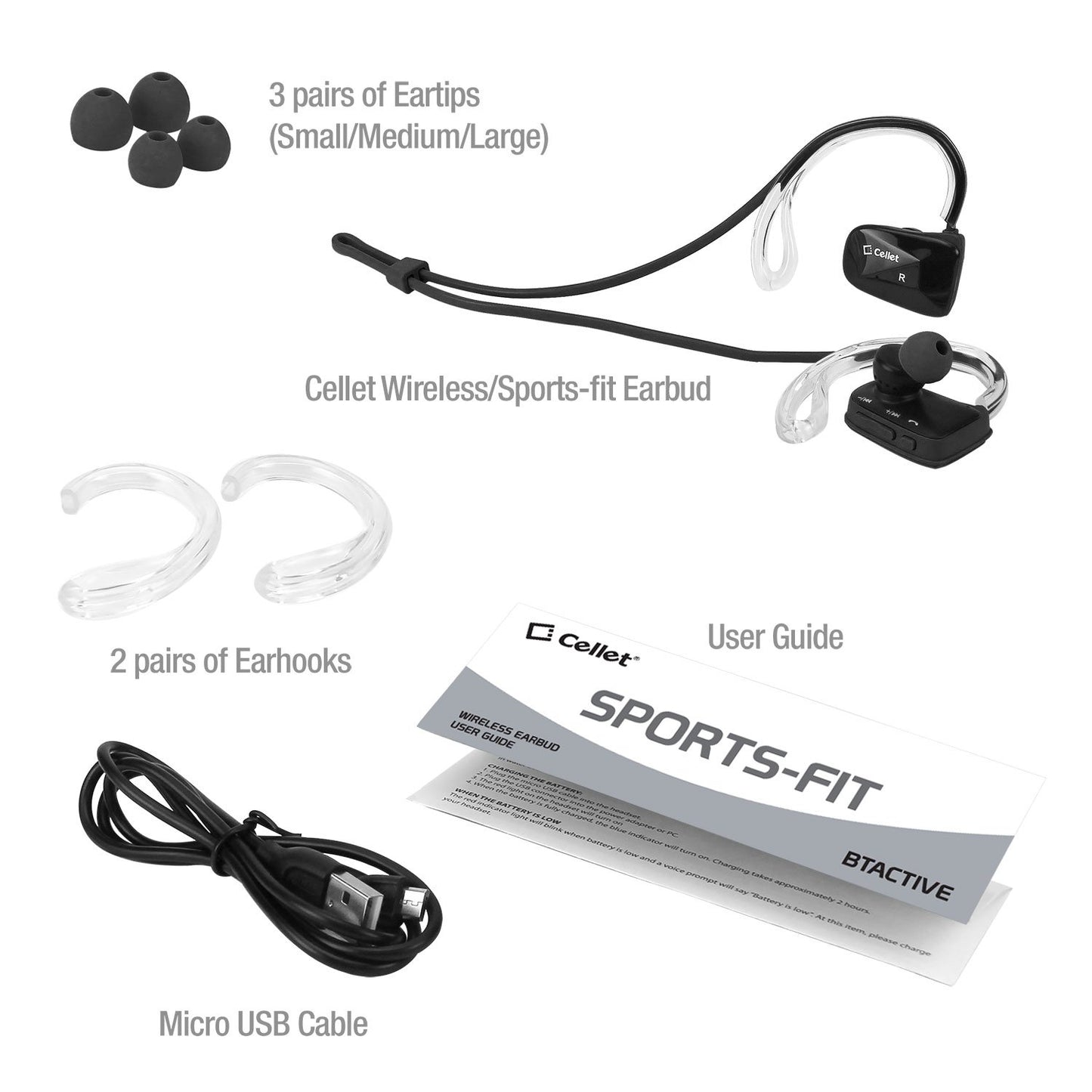 BTACTIVEBK - Cellet Sports-Fit Wireless Version V4.1 Stereo Headset with NFC Connection - Black