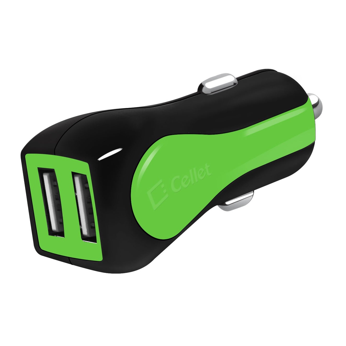 PUSBE21GR - Cellet Prism RapidCharge 12W 2.4A Dual USB Car Charger for Android and Apple Devices - Green