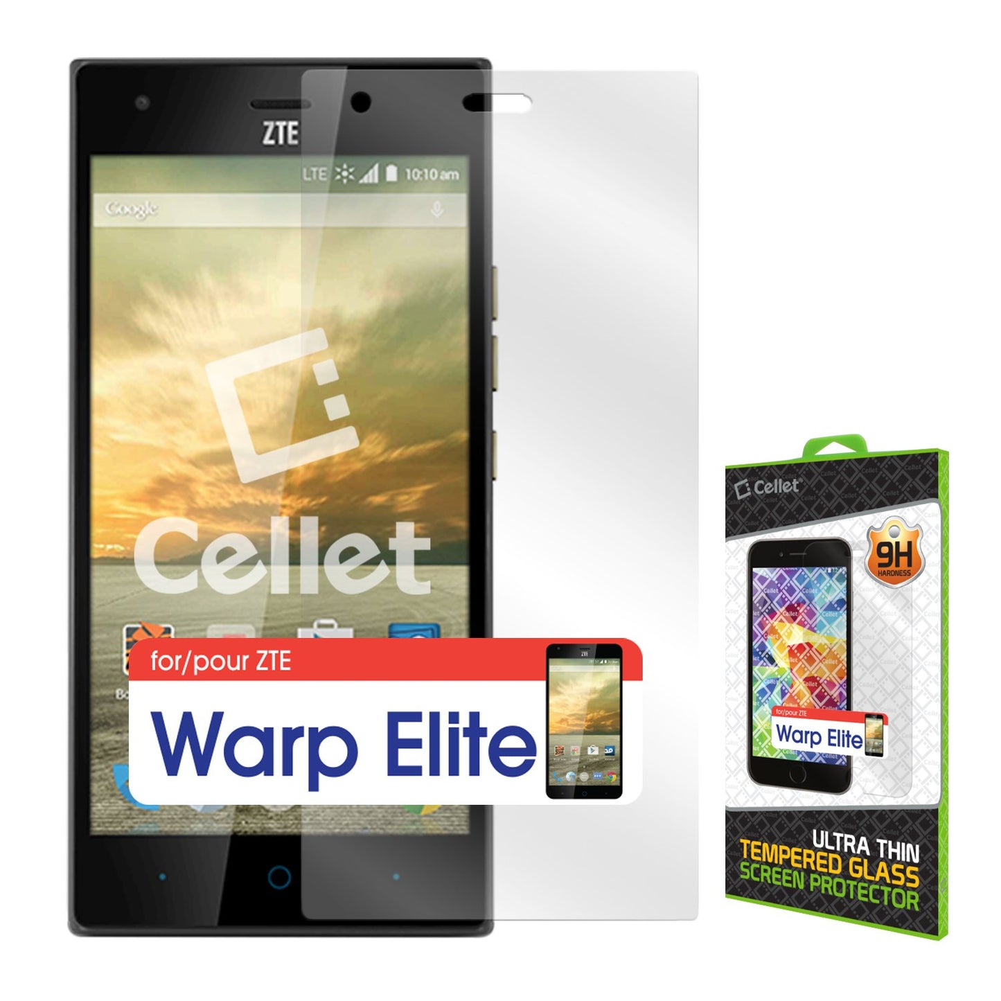 SGZTEWARPEL - Cellet Premium Tempered Glass Screen Protector for ZTE Warp Elite (0.3mm)