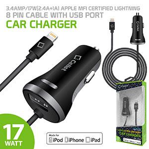 PAPP8H34BK - MFI Certified Lightning Car Charger 3.4 Amp with USB Port