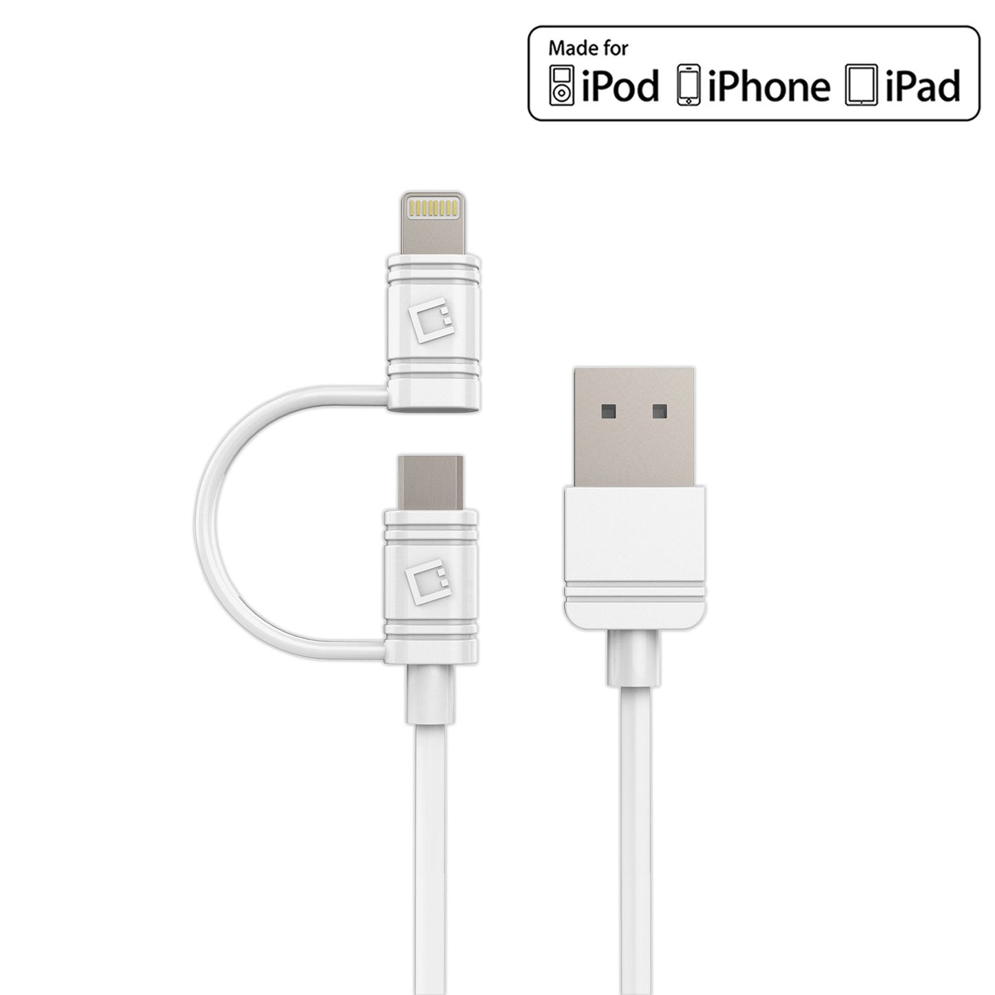 DAAPP5TKWT - Cellet 2 in 1 Micro USB + Lightning (Licensed by Apple, MFI Certified) Charging/Data Sync Cable - White