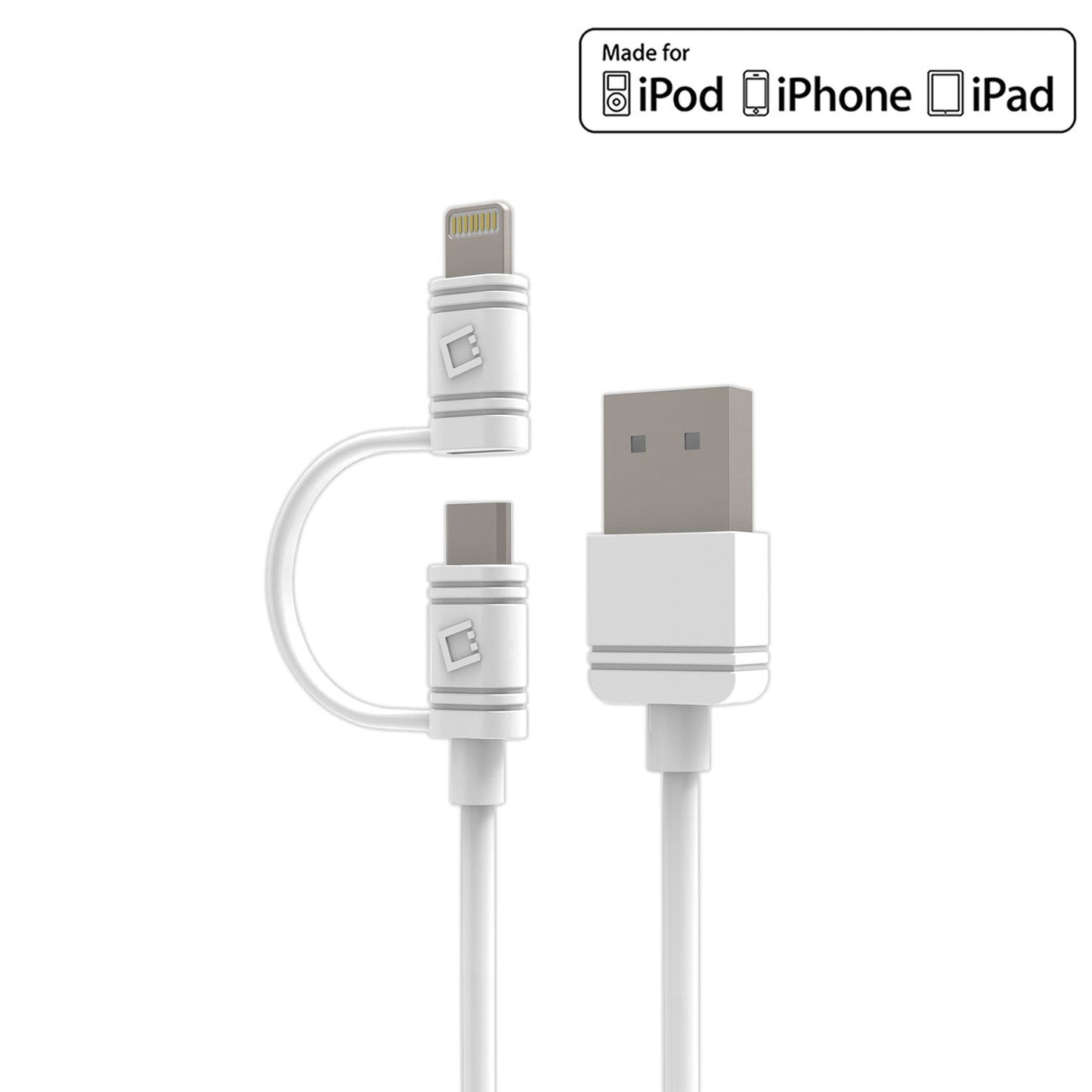 DAAPP5TKWT - Cellet 2 in 1 Micro USB + Lightning (Licensed by Apple, MFI Certified) Charging/Data Sync Cable - White