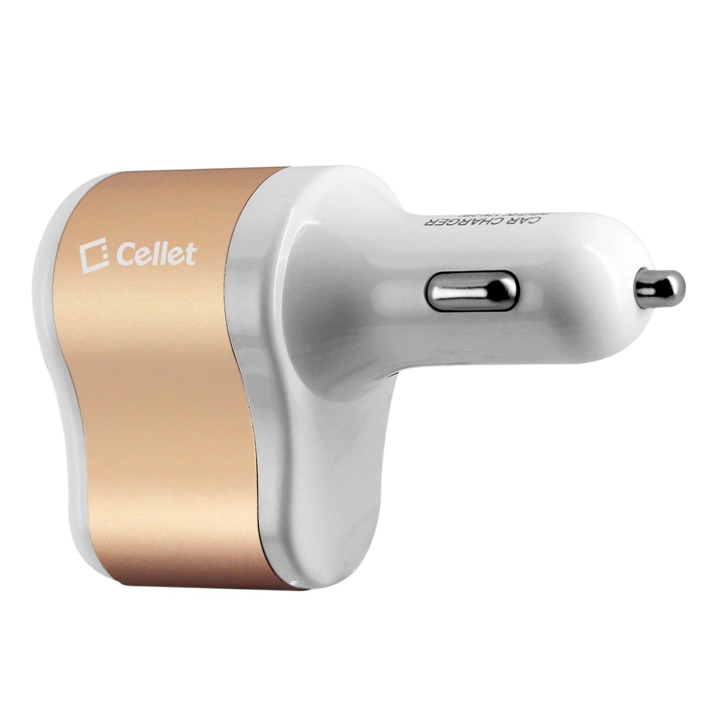 PUSBDC3AWT - Cellet 3 in 1 Car Charger with 2 USB Ports and 1 Car Socket Lighter Adapter - White/Gold