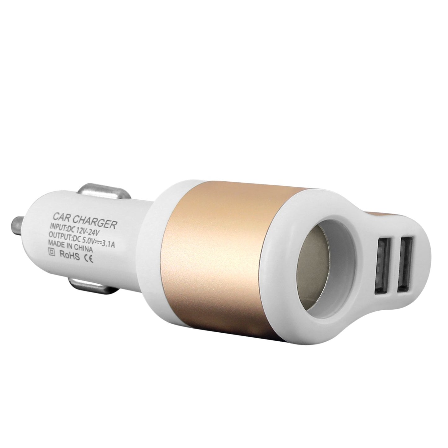 PUSBDC3AWT - Cellet 3 in 1 Car Charger with 2 USB Ports and 1 Car Socket Lighter Adapter - White/Gold