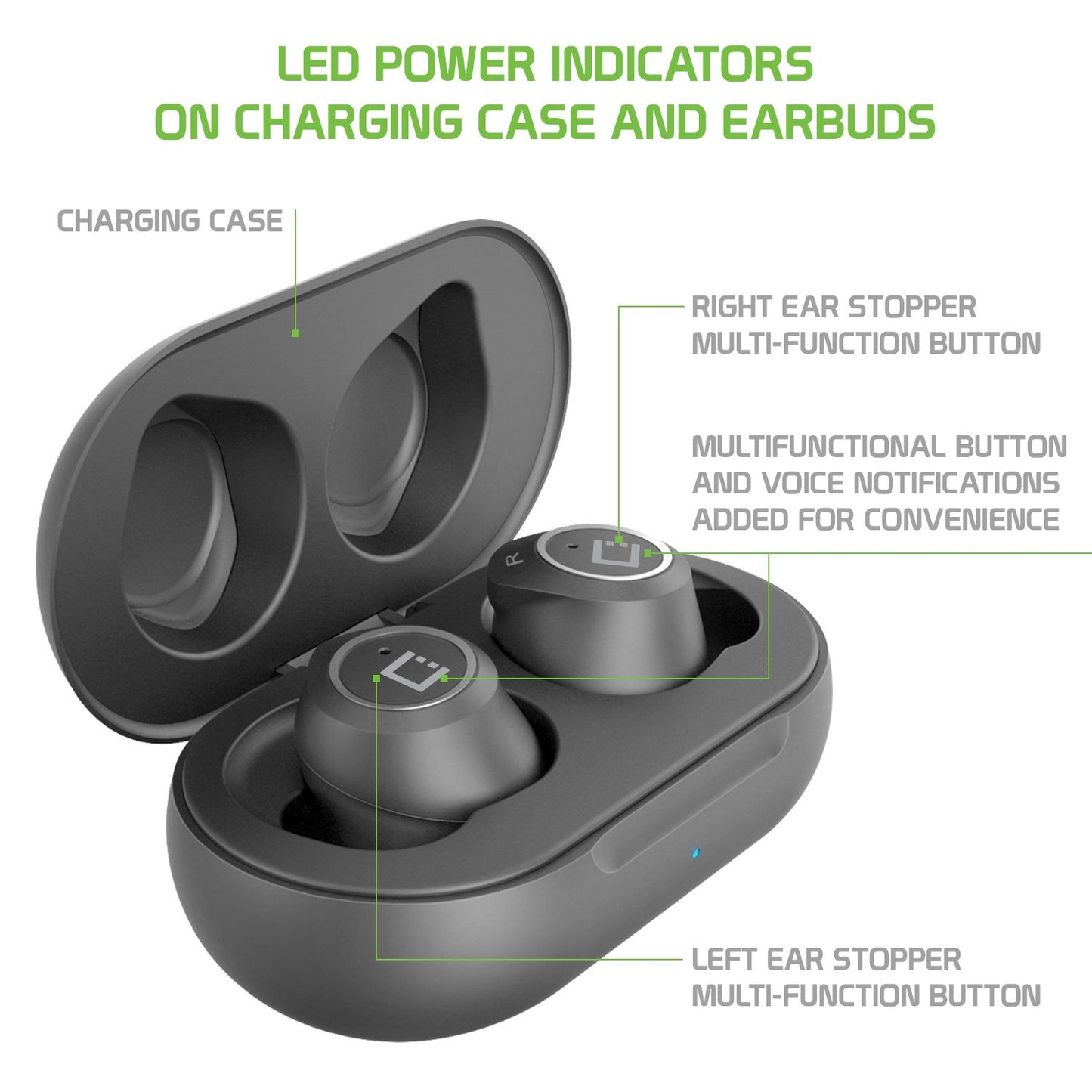 Cellet Wireless Earbuds, with Charging case, with USB-C Charging - Black