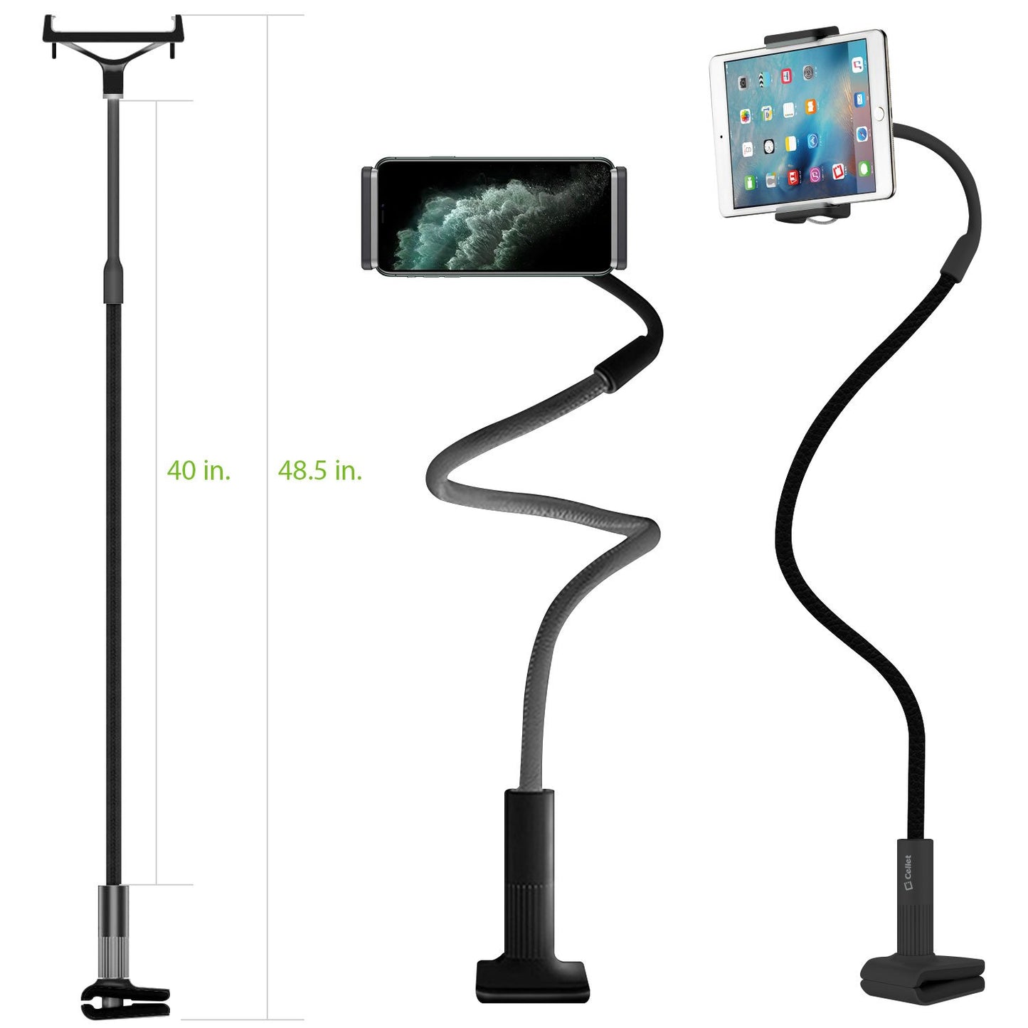 PHX100 - iPad/Tablet Holder, Cellet Gooseneck Tablet & Smartphone Desktop Mount with Spring Grips (Fits Devices 4.75-9 Inches)