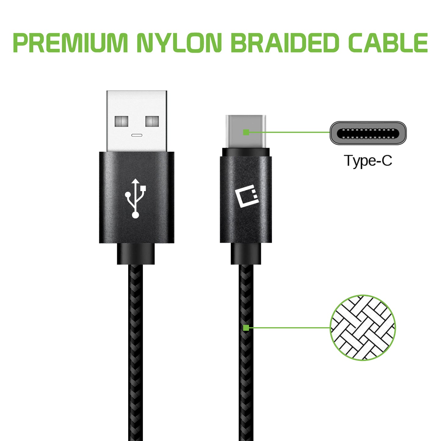 DCA4IN - Type C Cable, Cellet 4 In. Premium Nylon Braided Fast Charging Type C Cable