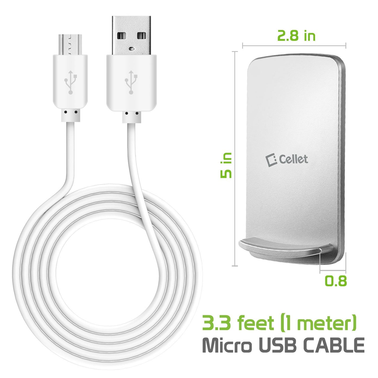 QI300SL - Cellet Adjustable Dual Coil Wireless Charging Stand with Blue LED Power Indicator and Micro USB Cable