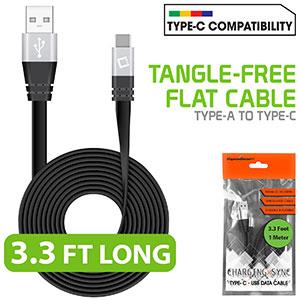 DCA33BK - CyonGear USB-C to USB-A Cable, Tangle-Free Standard 3.2ft (1m) USB-A to USB-C Charging Sync Cable for Google Pixel XL, LG G5, Nexus 5x/6P, LG V20, Motorola Moto Z/Z Force, HTC 10 and more