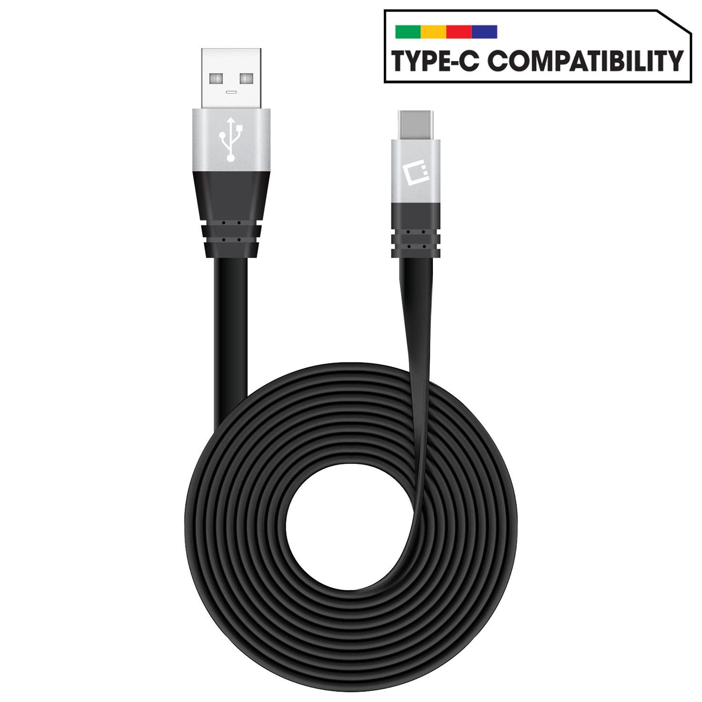 DCA33BK - CyonGear USB-C to USB-A Cable, Tangle-Free Standard 3.2ft (1m) USB-A to USB-C Charging Sync Cable for Google Pixel XL, LG G5, Nexus 5x/6P, LG V20, Motorola Moto Z/Z Force, HTC 10 and more