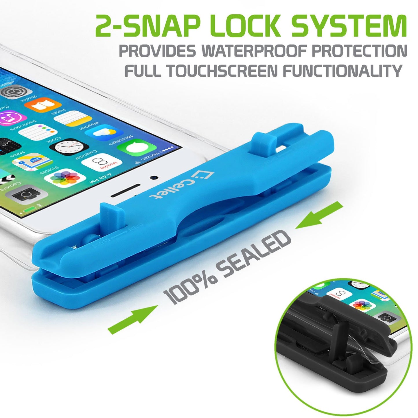 WATER1GR - Cellet Universal IPX8 Waterproof Case for Apple iPhone 7 Plus, Digital Cameras, MP3 Players and More - Green