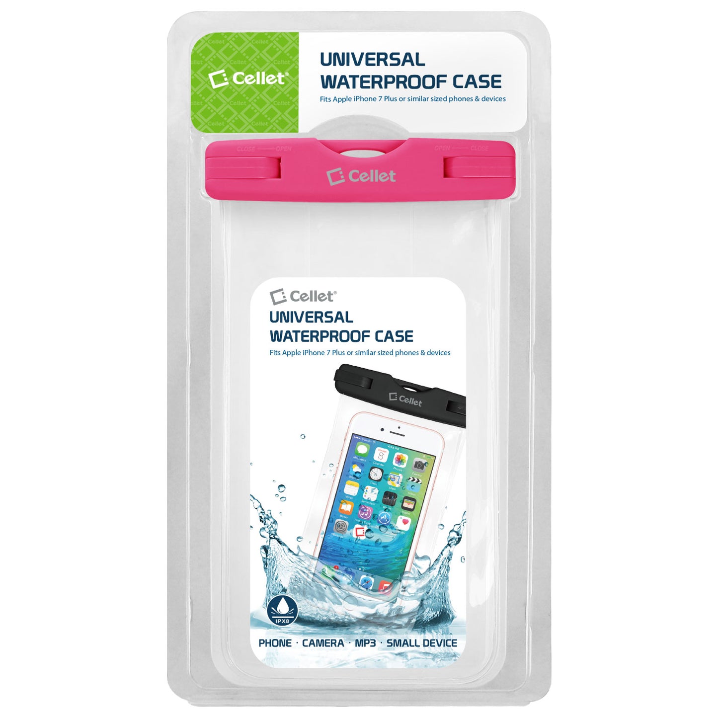 WATER1PK - Cellet Universal IPX8 Waterproof Case for Apple iPhone 7 Plus, Large Smartphones, Digital Cameras, MP3 Players and More - Pink